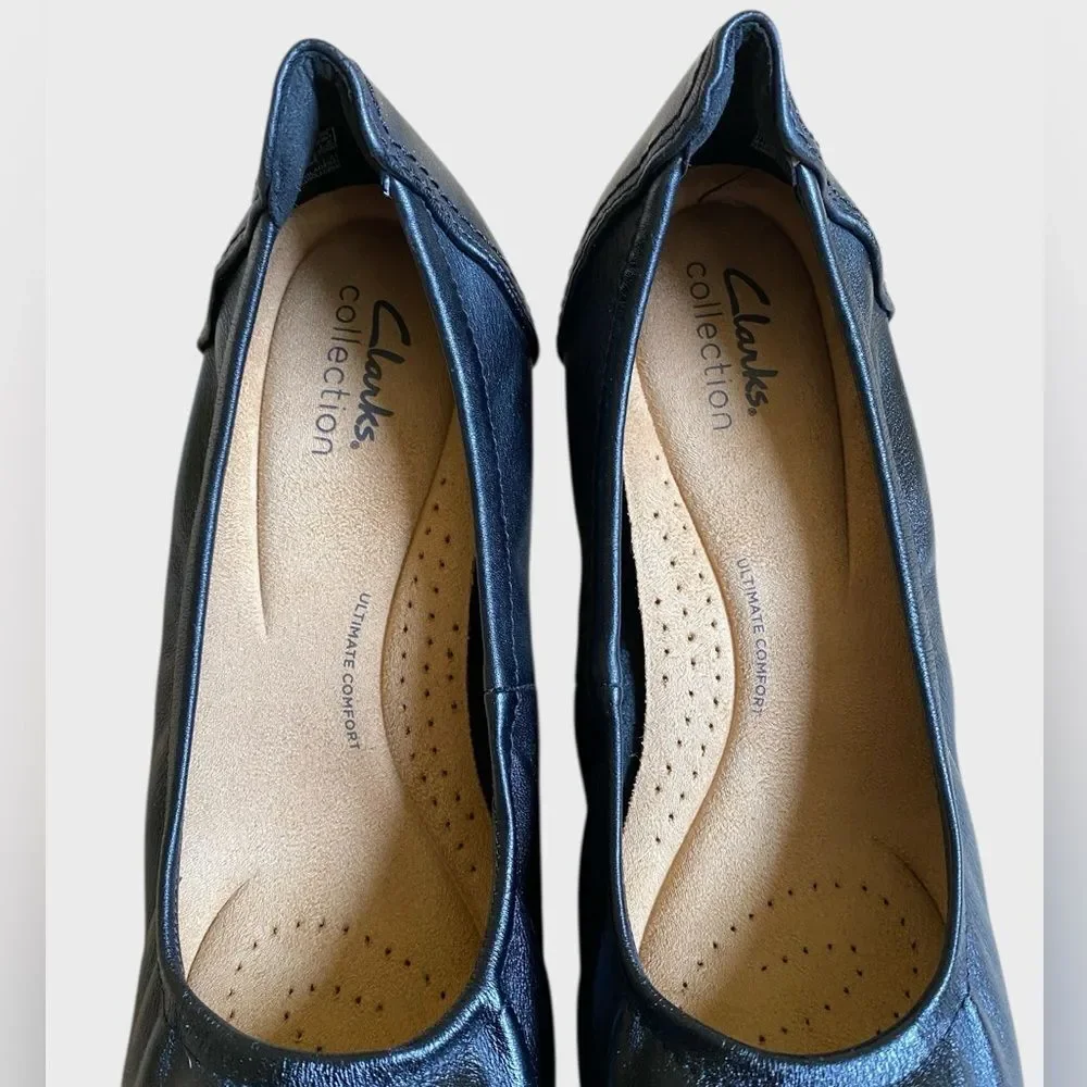 Clarks Neiley Pearl Women's Slip-On Pumps Heels Size 10 Black Leather Shoes